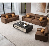 Luxurious Brown Faux Leather Sofa with Pine Wood Frame & Plush Down Cushions for Living Room hzh-1357