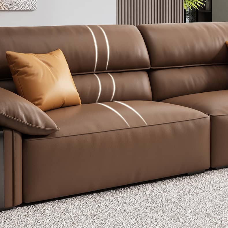Luxurious Brown Faux Leather Sofa with Pine Wood Frame & Plush Down Cushions for Living Room hzh-1357
