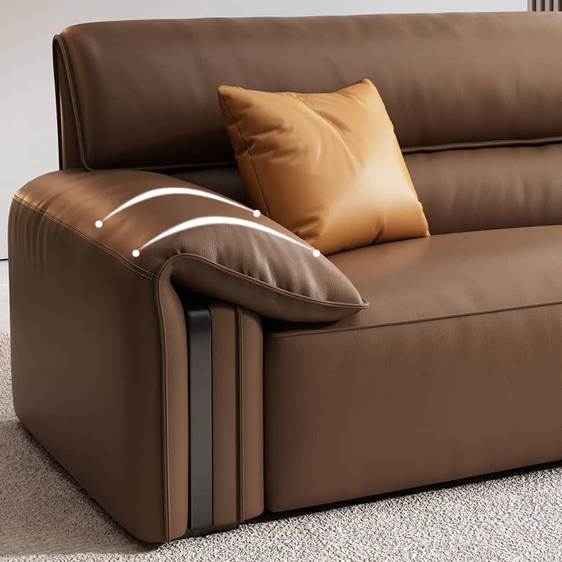 Luxurious Brown Faux Leather Sofa with Pine Wood Frame & Plush Down Cushions for Living Room hzh-1357