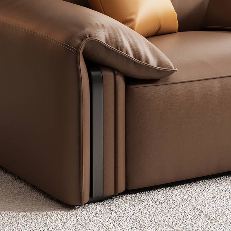 Luxurious Brown Faux Leather Sofa with Pine Wood Frame & Plush Down Cushions for Living Room hzh-1357