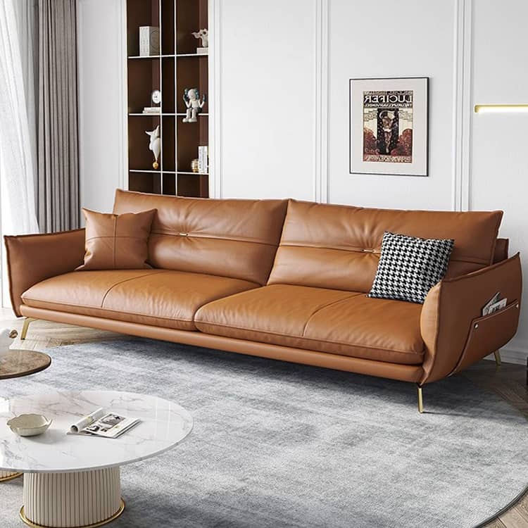 Luxurious Faux Leather Sofa in Multi-Color with Soft Cotton Cushions & Pine Wood Frame for Living Room hzh-1358