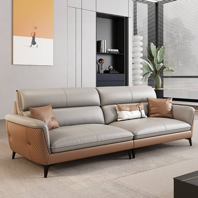 Modern Gray Faux Leather Sofa in Gray with Pine Wood Frame & Soft Cushions for Living Room hzh-1363