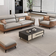 Modern Gray Faux Leather Sofa in Gray with Pine Wood Frame & Soft Cushions for Living Room hzh-1363