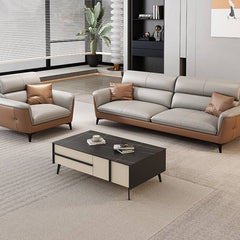 Modern Gray Faux Leather Sofa in Gray with Pine Wood Frame & Soft Cushions for Living Room hzh-1363