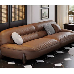 Luxurious Light Brown Leather Sofa with Pine Wood Frame & Goose Down Filling Cushions hzh-1364