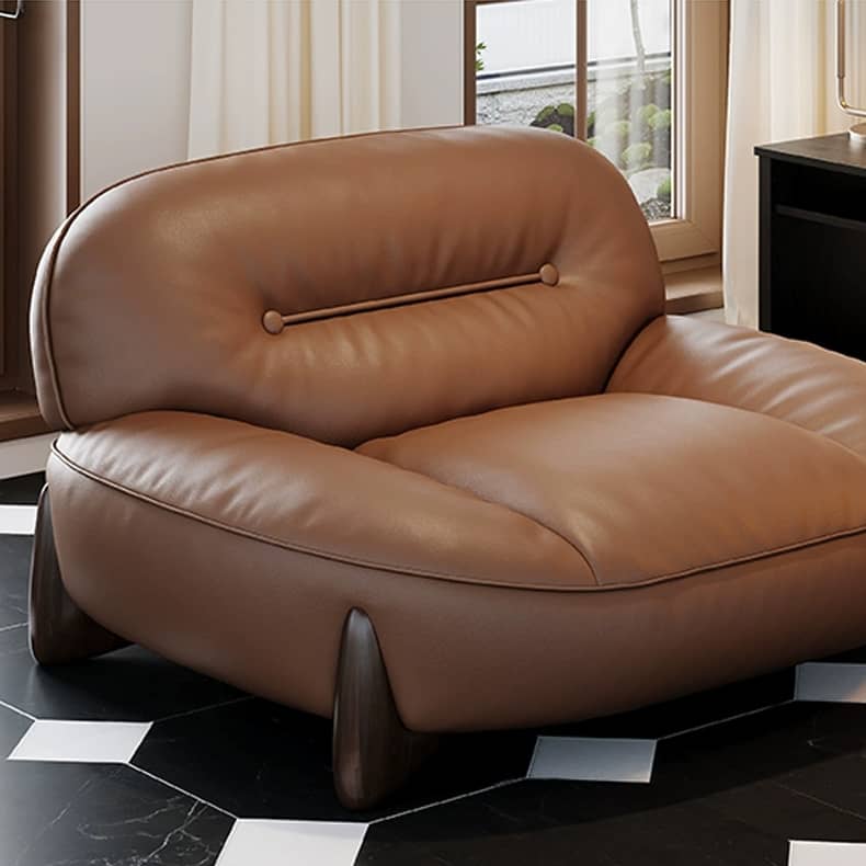 Luxurious Light Brown Leather Sofa with Pine Wood Frame & Goose Down Filling Cushions hzh-1364