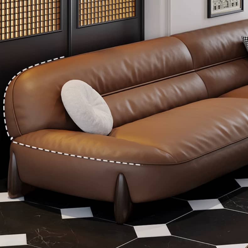 Luxurious Light Brown Leather Sofa with Pine Wood Frame & Goose Down Filling Cushions hzh-1364