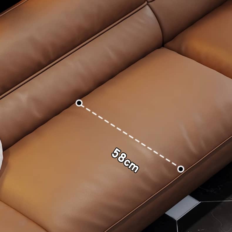 Luxurious Light Brown Leather Sofa with Pine Wood Frame & Goose Down Filling Cushions hzh-1364