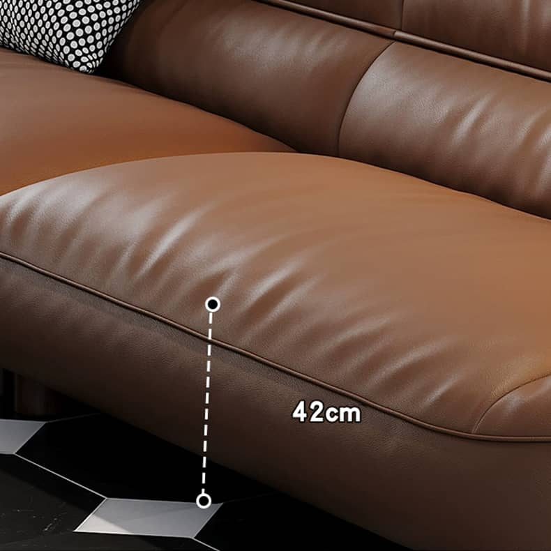 Luxurious Light Brown Leather Sofa with Pine Wood Frame & Goose Down Filling Cushions hzh-1364