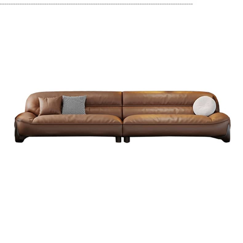 Luxurious Light Brown Leather Sofa with Pine Wood Frame & Goose Down Filling Cushions hzh-1364