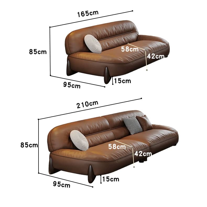 Luxurious Light Brown Leather Sofa with Pine Wood Frame & Goose Down Filling Cushions hzh-1364