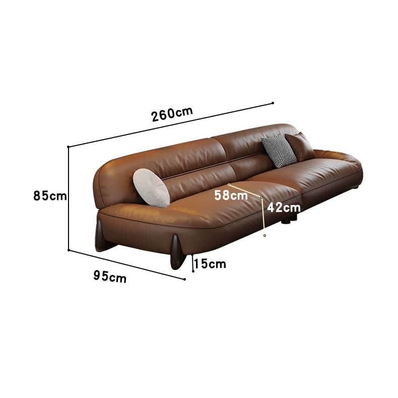 Luxurious Light Brown Leather Sofa with Pine Wood Frame & Goose Down Filling Cushions hzh-1364