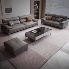 Luxurious Gray Leather Sofa with Pine Wood Frame & Cozy Down Filling Cushions for Living Room hzh-1365