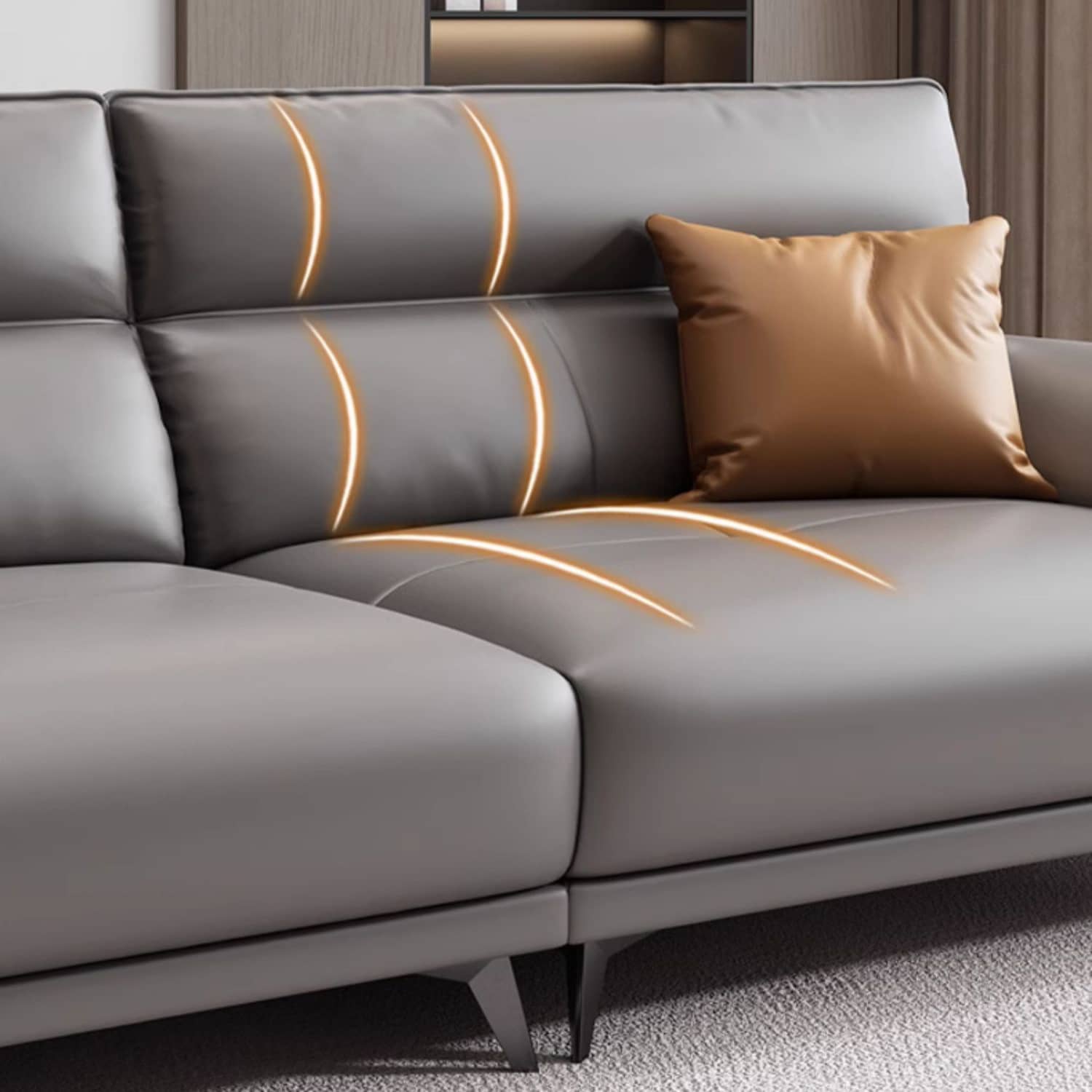 Luxurious Gray Leather Sofa with Pine Wood Frame & Cozy Down Filling Cushions for Living Room hzh-1365