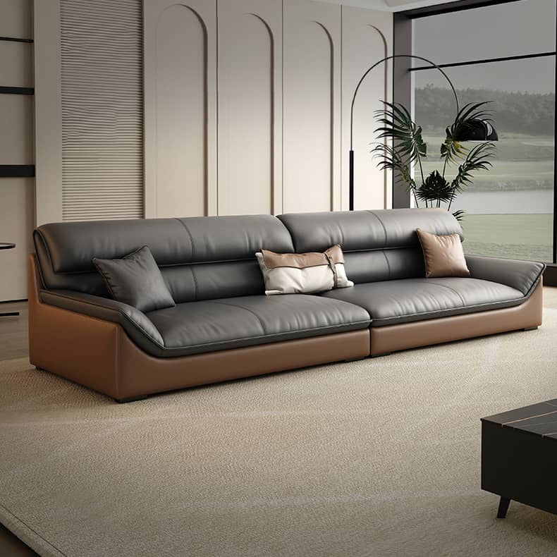 Luxurious Dark Brown Leather Sofa with Pine Wood Frame & Metal Legs - Sturdy Design for Living Room hzh-1366