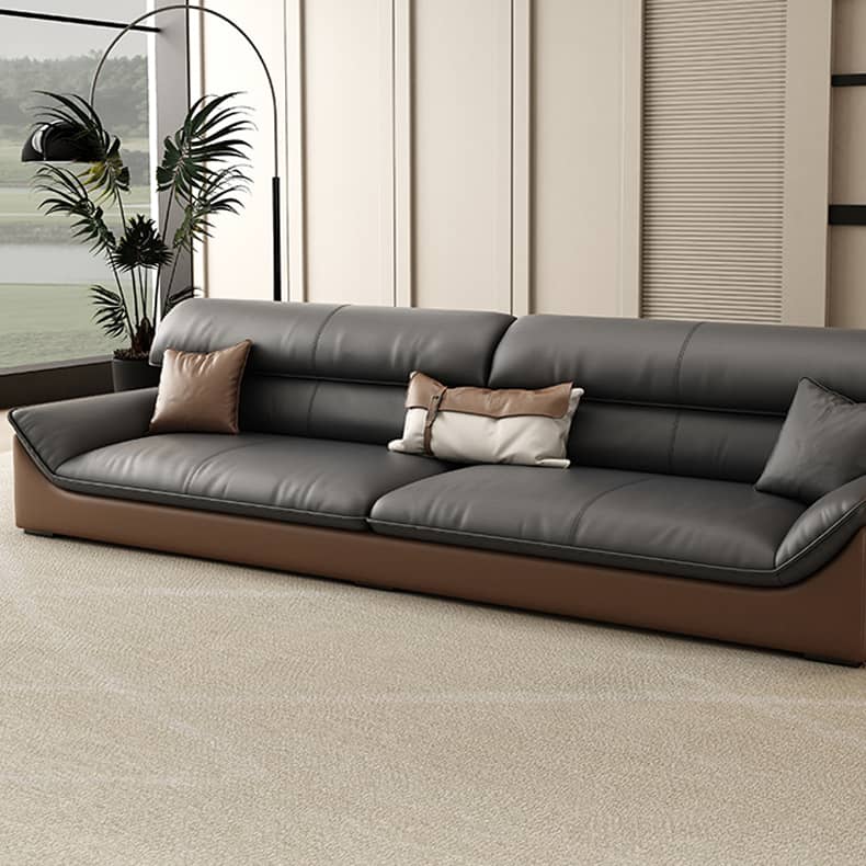 Luxurious Dark Brown Leather Sofa with Pine Wood Frame & Metal Legs - Sturdy Design for Living Room hzh-1366