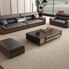 Luxurious Dark Brown Leather Sofa with Pine Wood Frame & Metal Legs - Sturdy Design for Living Room hzh-1366