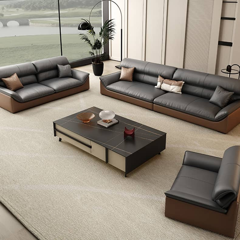 Luxurious Dark Brown Leather Sofa with Pine Wood Frame & Metal Legs - Sturdy Design for Living Room hzh-1366