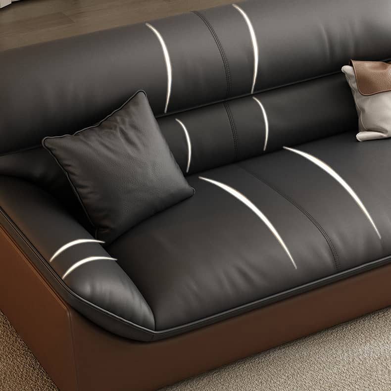 Luxurious Dark Brown Leather Sofa with Pine Wood Frame & Metal Legs - Sturdy Design for Living Room hzh-1366