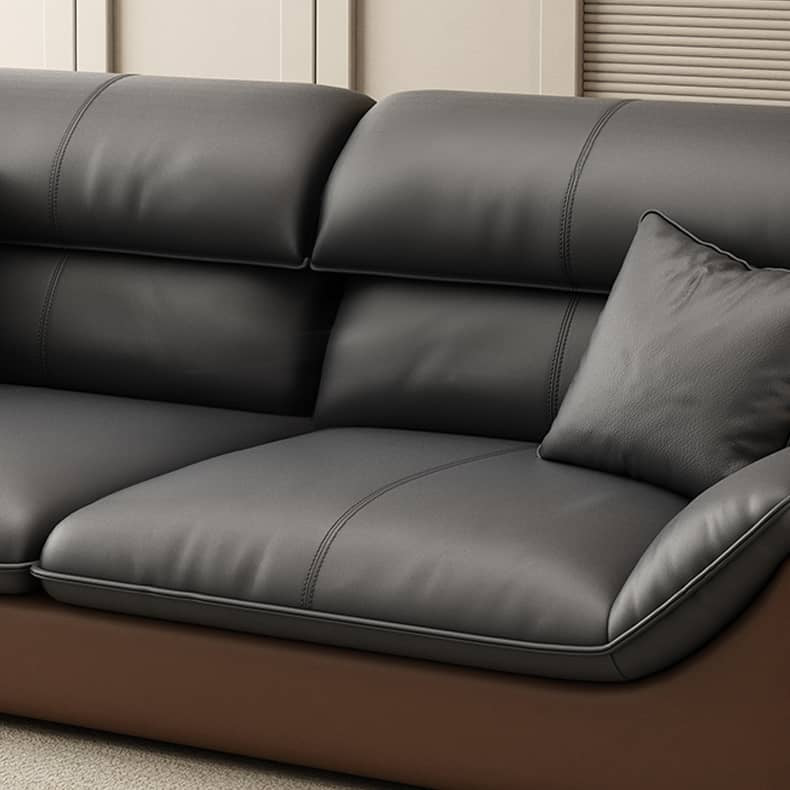 Luxurious Dark Brown Leather Sofa with Pine Wood Frame & Metal Legs - Sturdy Design for Living Room hzh-1366