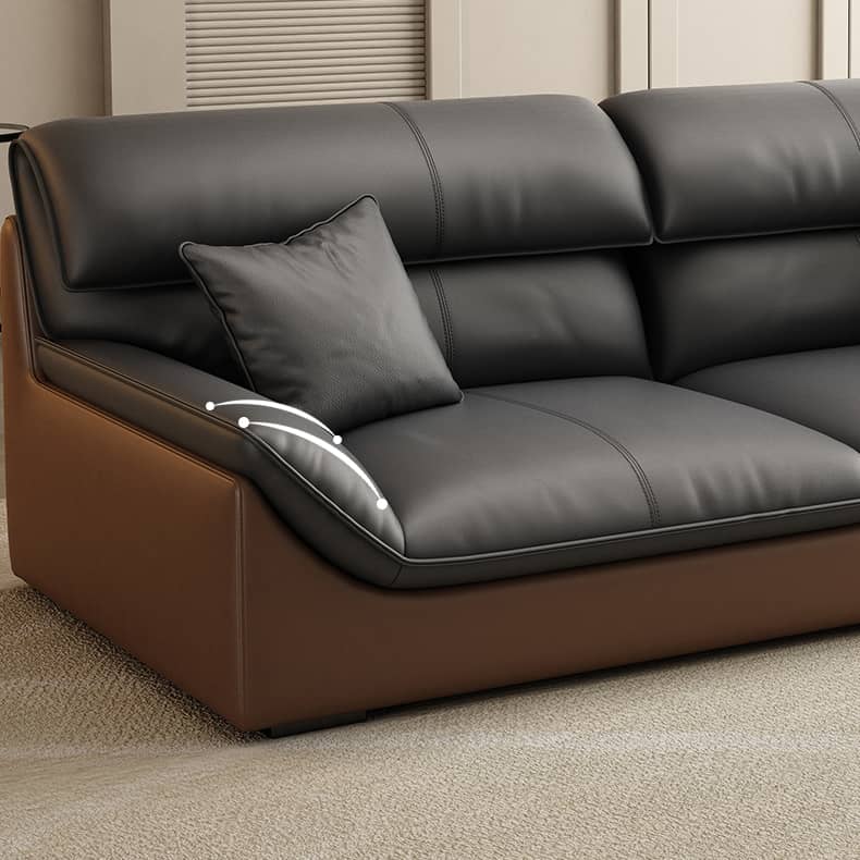 Luxurious Dark Brown Leather Sofa with Pine Wood Frame & Metal Legs - Sturdy Design for Living Room hzh-1366