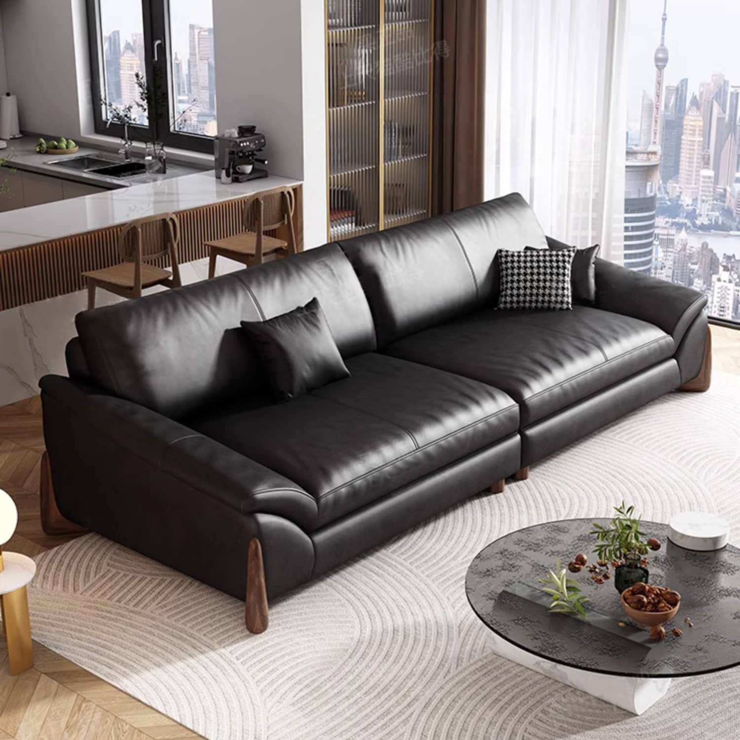 Luxurious Faux Leather Sofa with Sturdy Pine Wood Frame & Goose Down Filling Cushion for Living Room hzh-1368