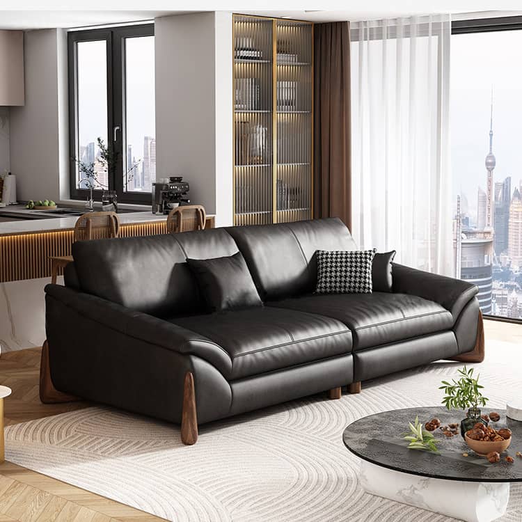 Luxurious Faux Leather Sofa with Sturdy Pine Wood Frame & Goose Down Filling Cushion for Living Room hzh-1368