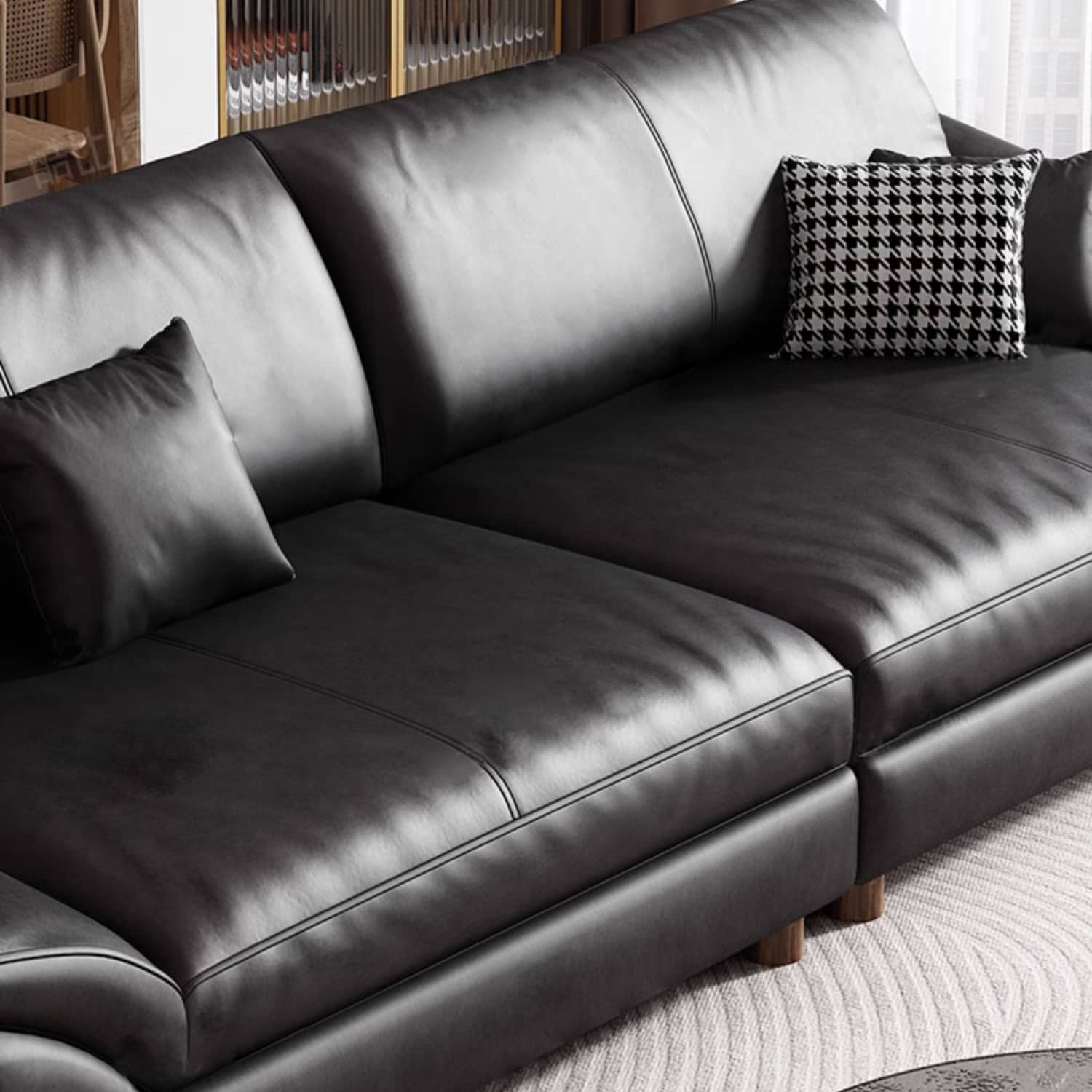 Luxurious Faux Leather Sofa with Sturdy Pine Wood Frame & Goose Down Filling Cushion for Living Room hzh-1368