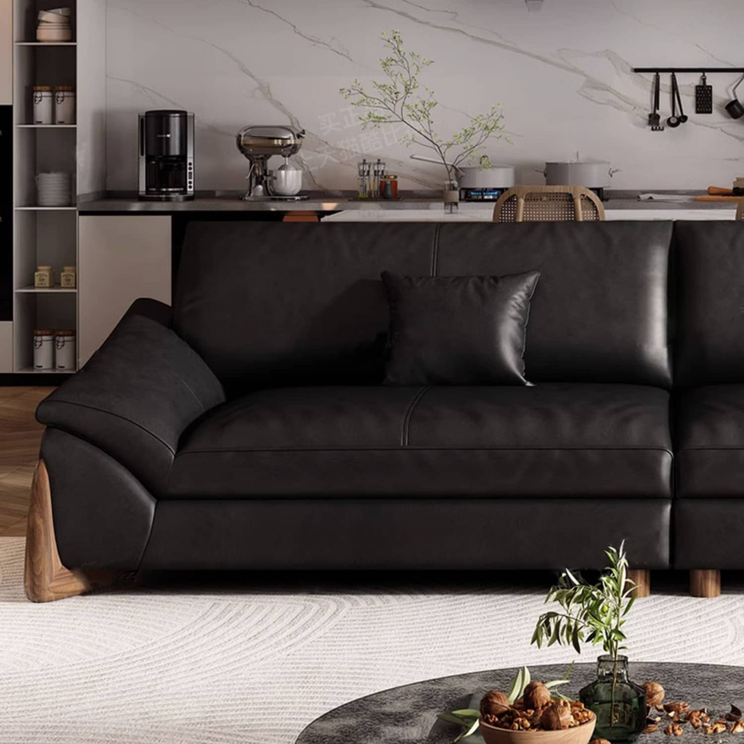 Luxurious Faux Leather Sofa with Sturdy Pine Wood Frame & Goose Down Filling Cushion for Living Room hzh-1368