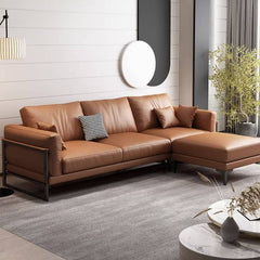 Luxurious Brown Faux Leather Sofa  with Pine Wood Frame & Metal Legs for Living Room hzh-1369