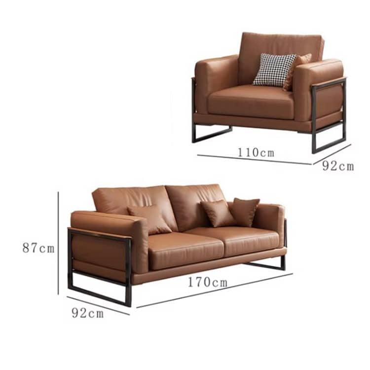 Luxurious Brown Faux Leather Sofa  with Pine Wood Frame & Metal Legs for Living Room hzh-1369