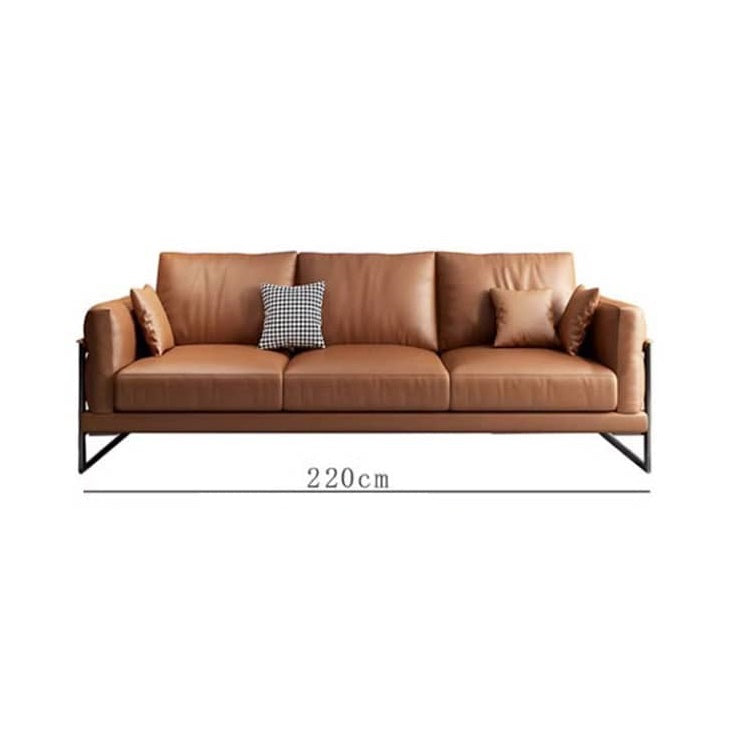 Luxurious Brown Faux Leather Sofa  with Pine Wood Frame & Metal Legs for Living Room hzh-1369