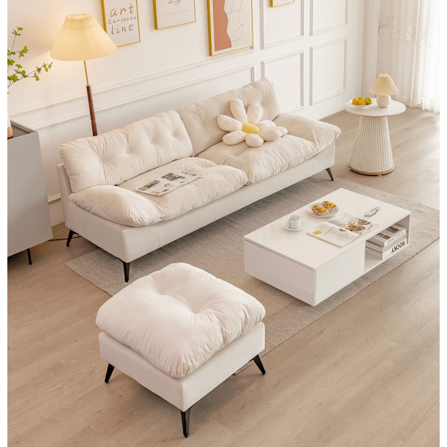 Stylish Modern Sofa in Premium Off White Techno Fabric - Comfortable, Durable & Elegant Seating jy-118