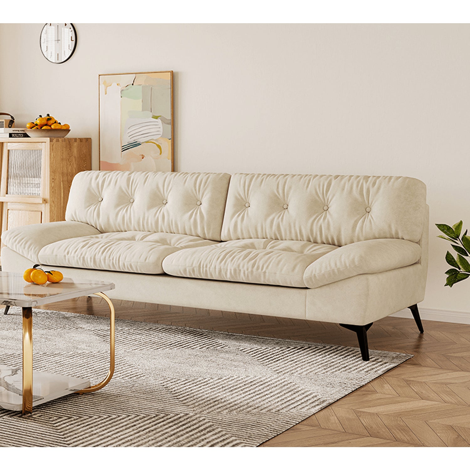 Stylish Modern Sofa in Premium Off White Techno Fabric - Comfortable, Durable & Elegant Seating jy-118