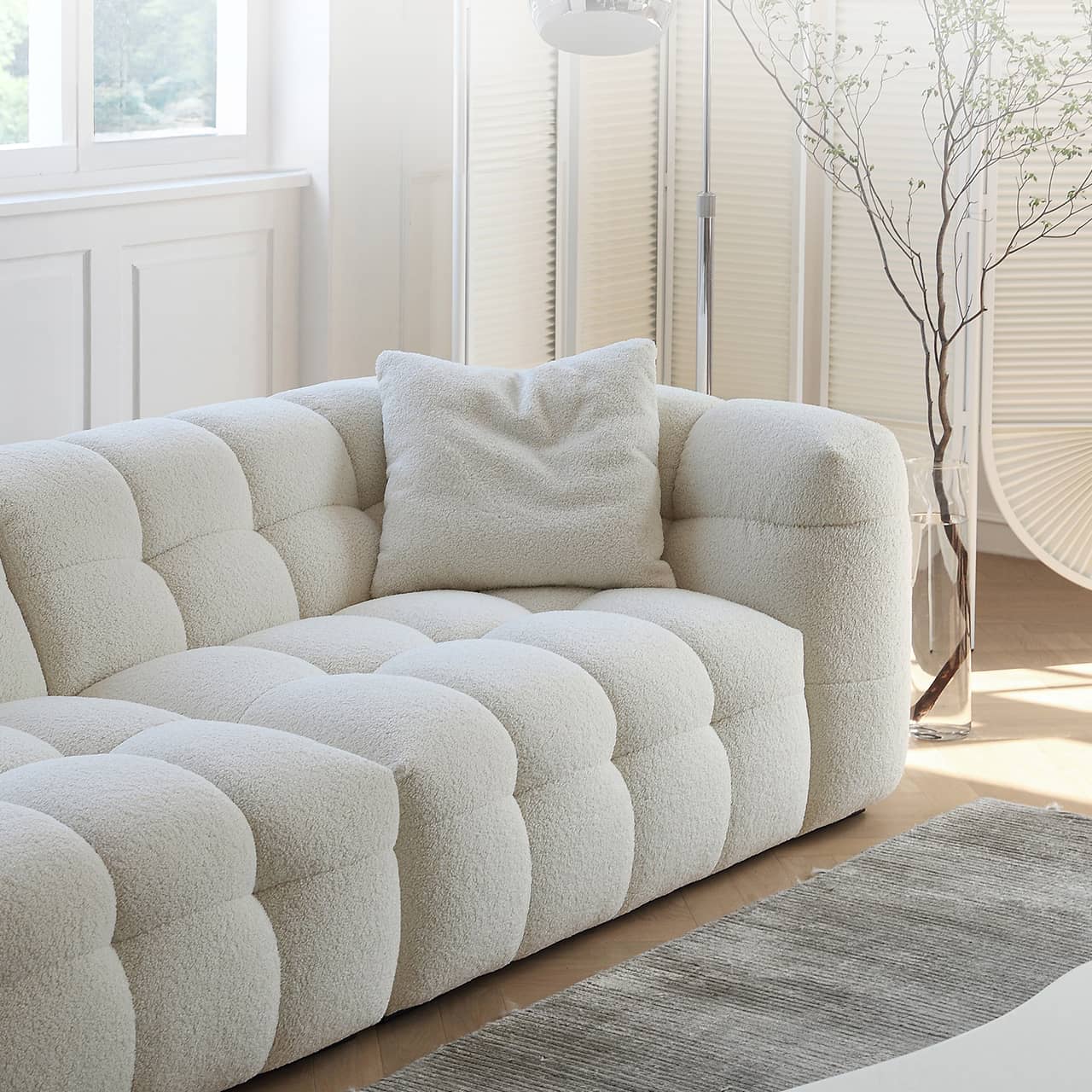 Luxury White Pine Sofa with Faux Lambswool and Down Silk Floss Comfort my-343