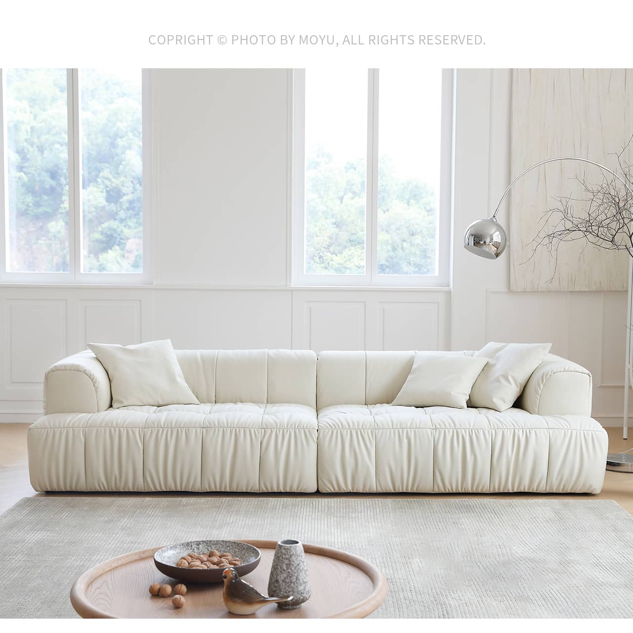 Scratch-Resistant White Pine Sofa with Luxurious Silk Floss Fabric my-355