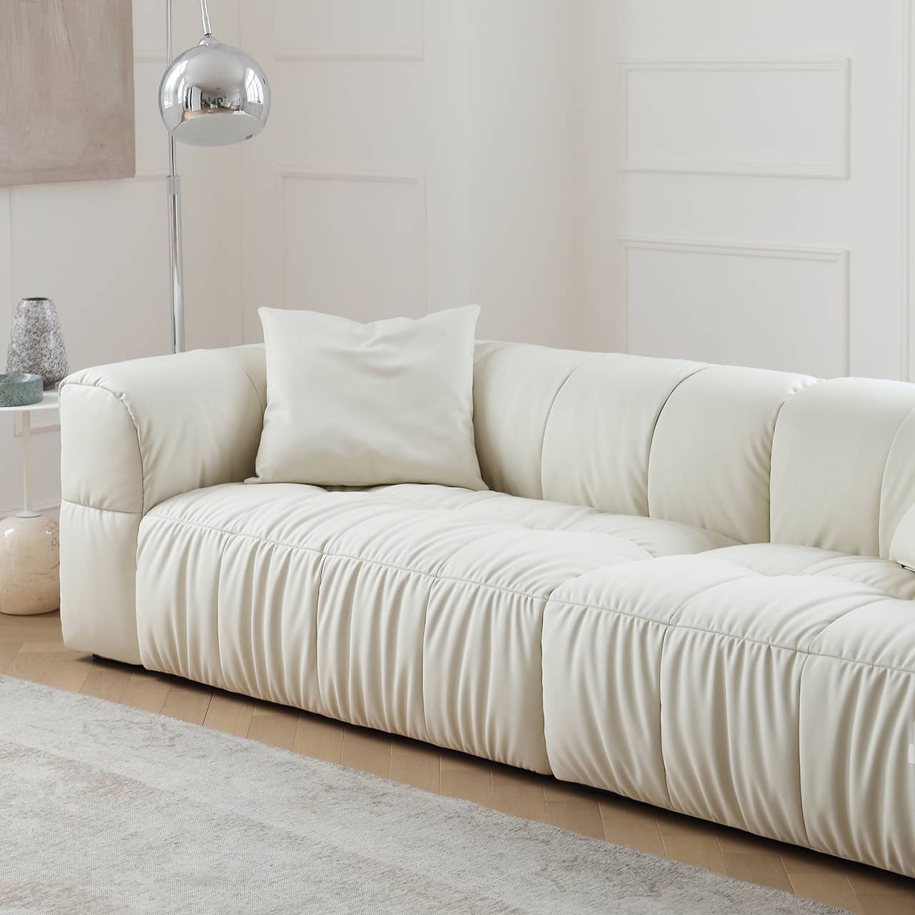 Scratch-Resistant White Pine Sofa with Luxurious Silk Floss Fabric my-355