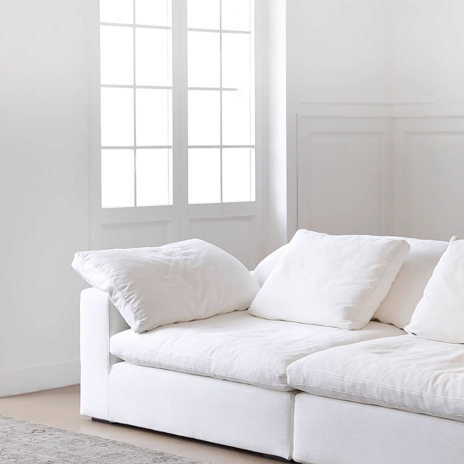 Luxury Cotton-Ramie White Sofa with Down & Silk Floss Cushions - Available in Brown, Dark Blue, and Black my-357