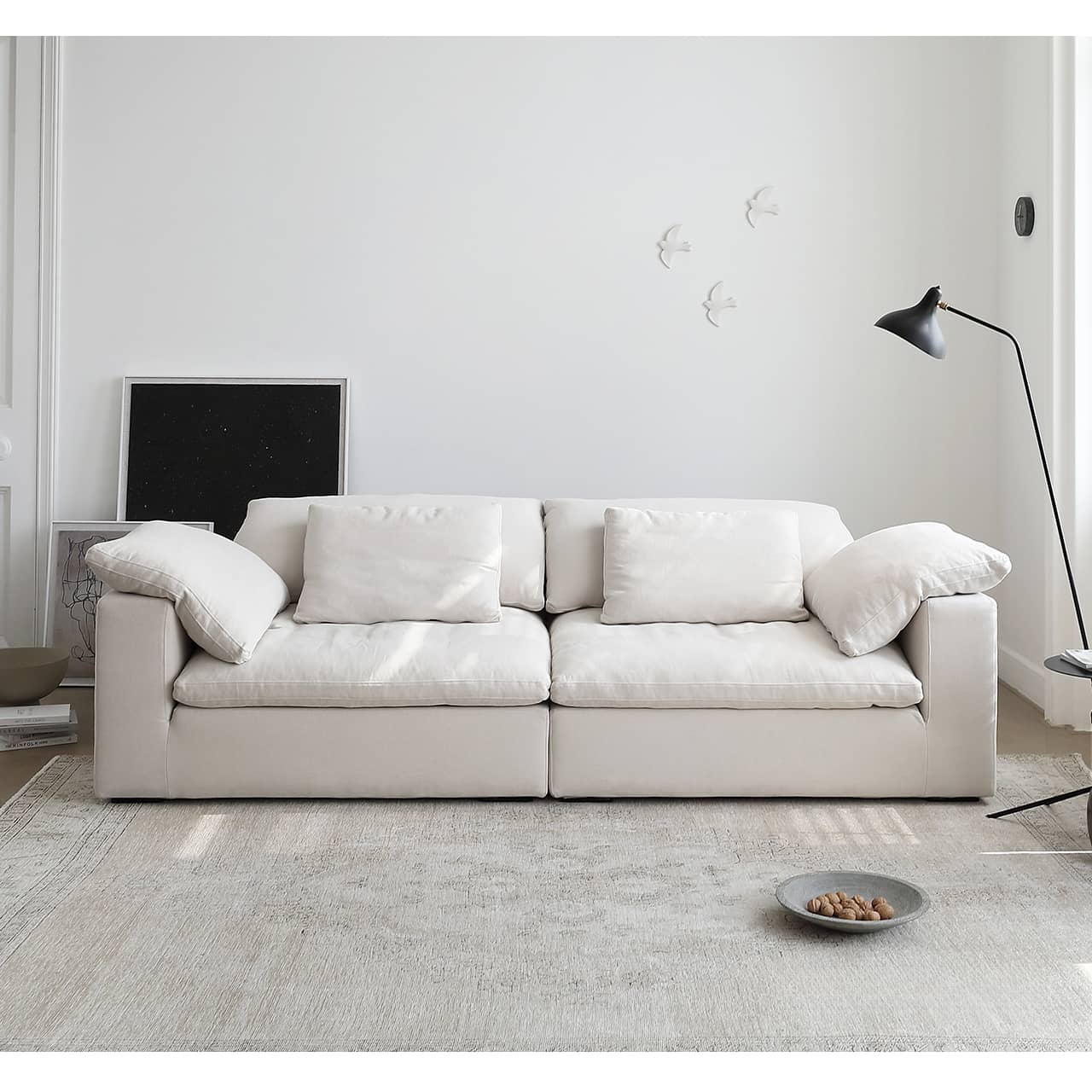 Luxury Cotton-Ramie White Sofa with Down & Silk Floss Cushions - Available in Brown, Dark Blue, and Black my-357