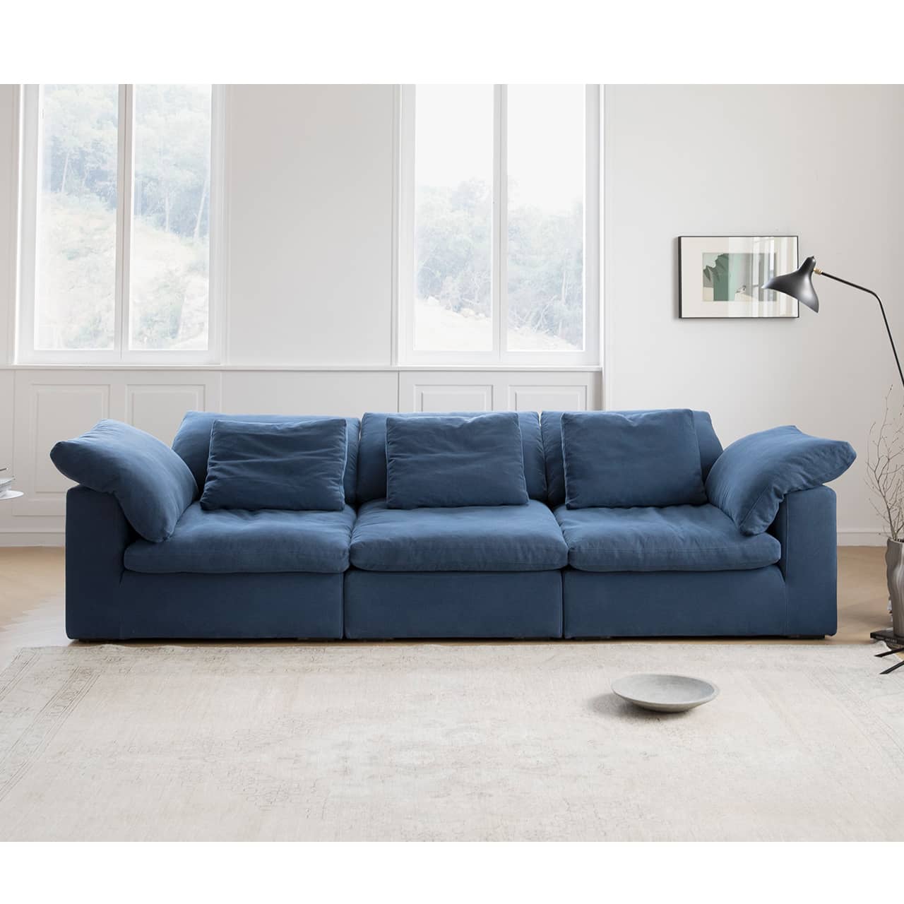 Luxury Cotton-Ramie White Sofa with Down & Silk Floss Cushions - Available in Brown, Dark Blue, and Black my-357