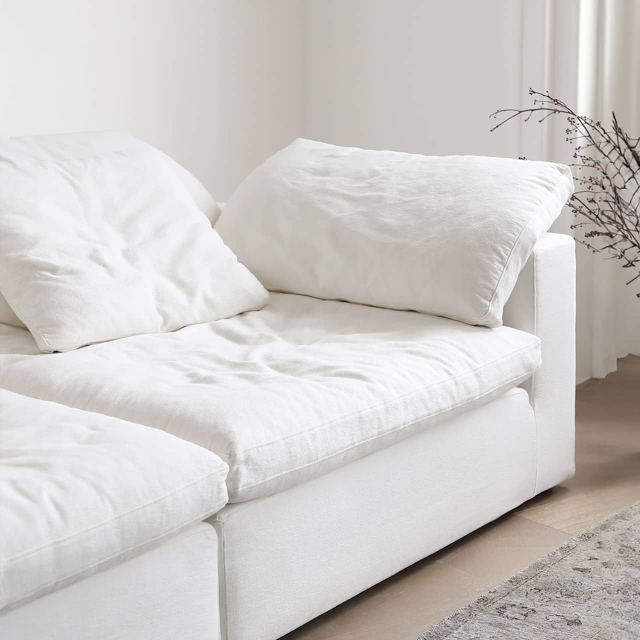 Luxury Cotton-Ramie White Sofa with Down & Silk Floss Cushions - Available in Brown, Dark Blue, and Black my-357