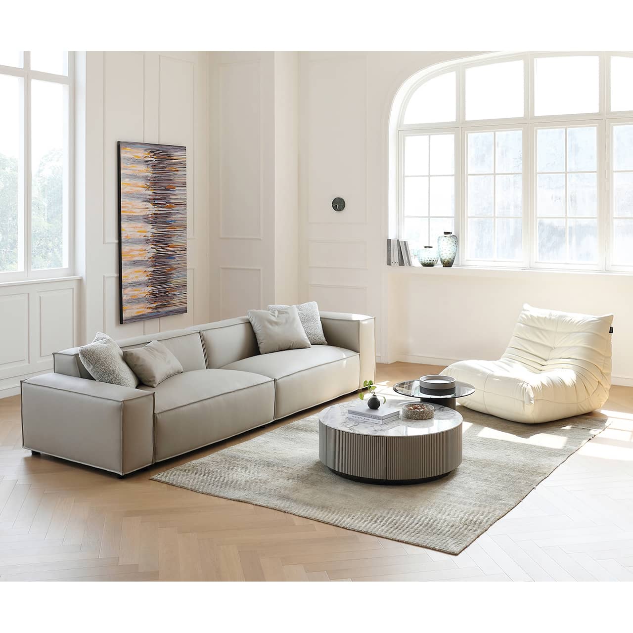 Luxury Off White Scratch-Resistant Sofa with Durable Pine Frame and Plush Down Filling my-358