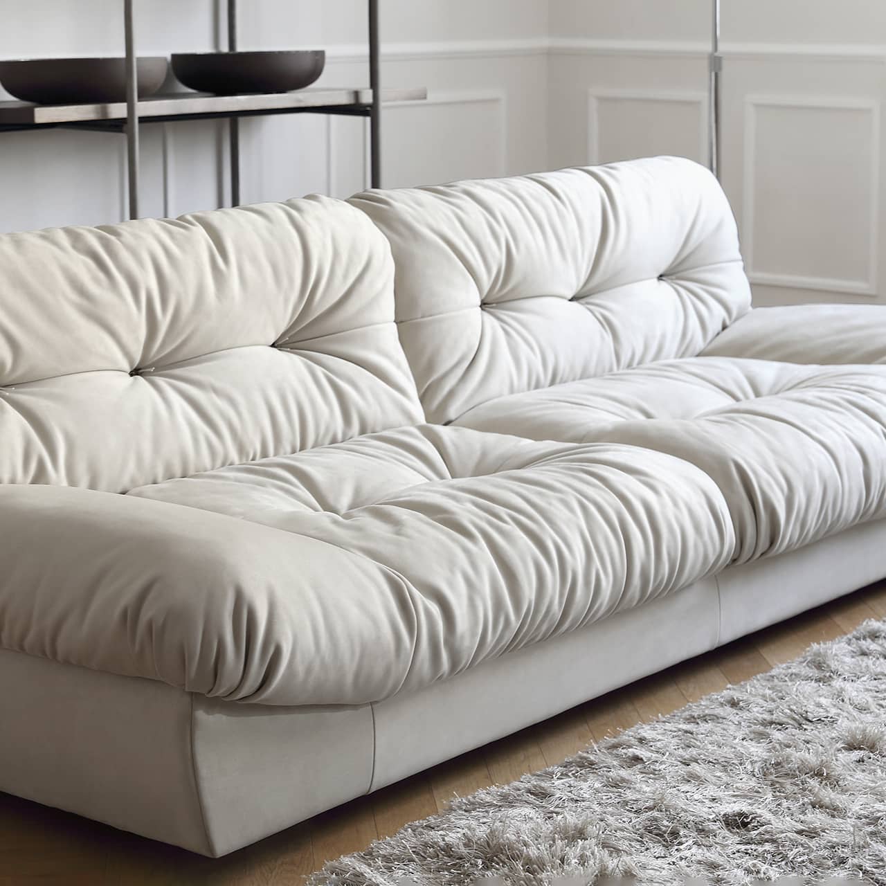 Luxurious Pine Suede Sofa in Elegant White - Perfect for Any Home Decor my-360