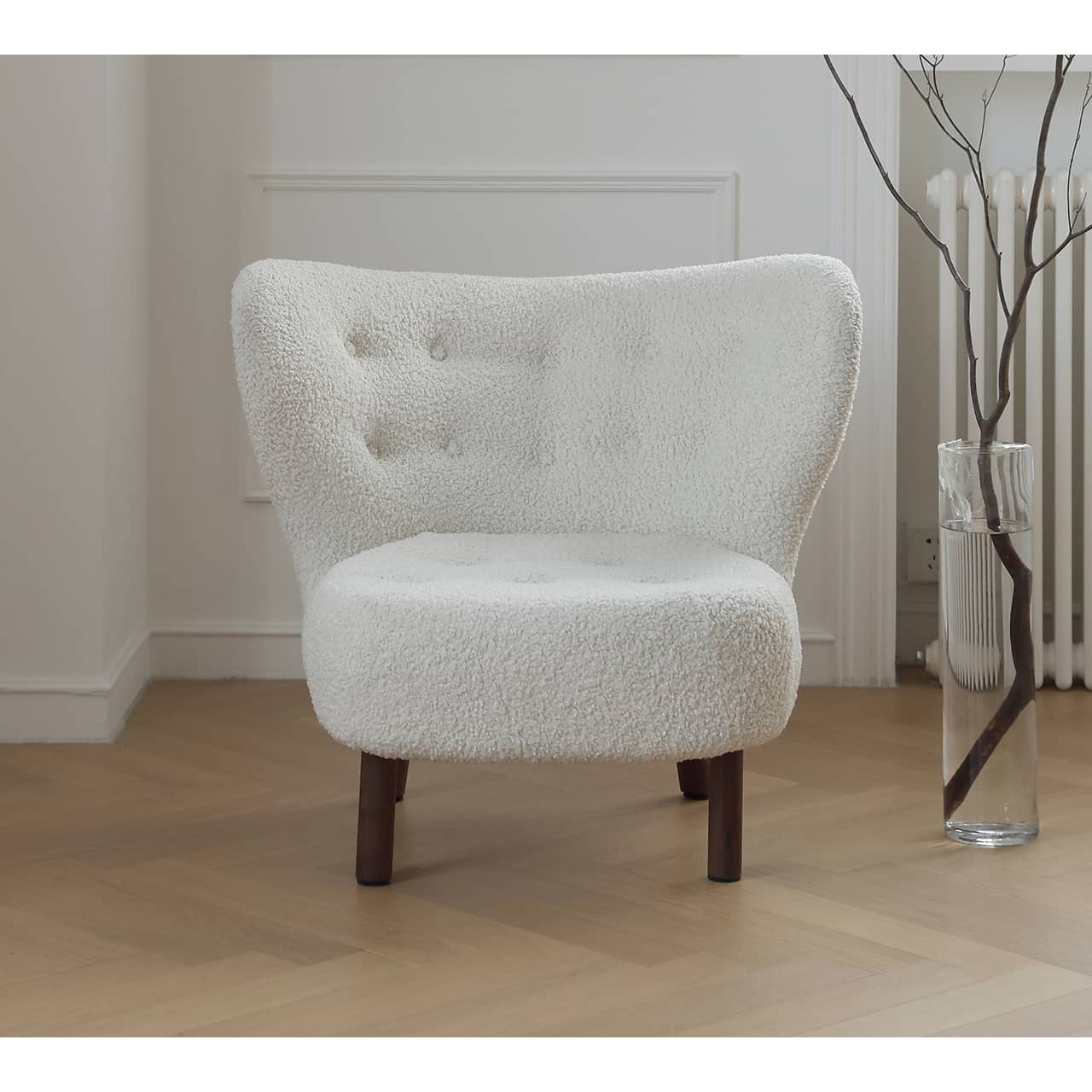 Luxurious White Walnut Wood Chair with Soft Faux Lambswool Upholstery my-361