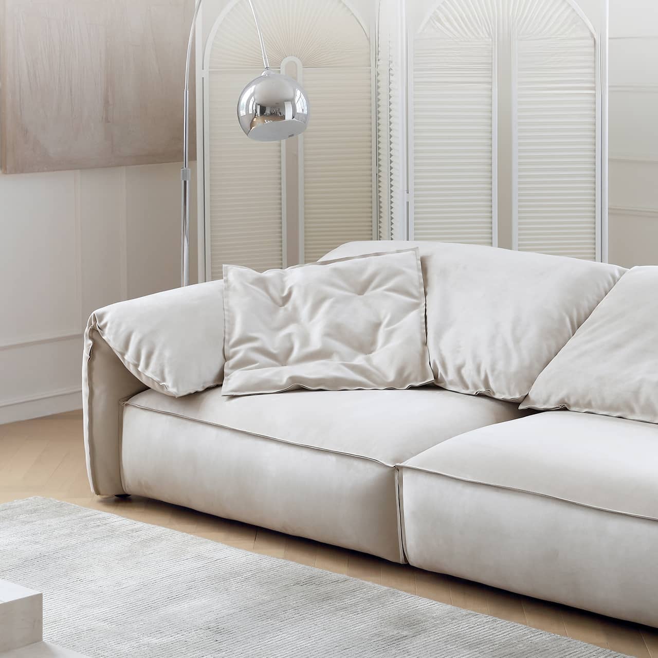 Luxurious White Pine Suede Down Sofa - Ultimate Comfort & Style my-362