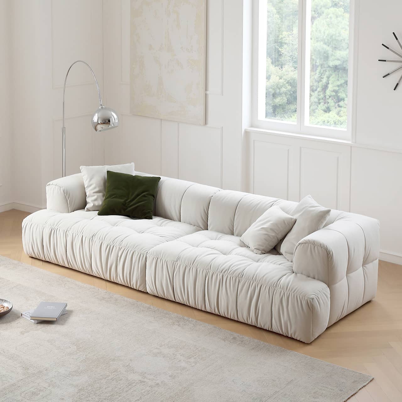 Luxurious White Pine Suede Silk Sofa - Ultimate Comfort and Elegance my-363