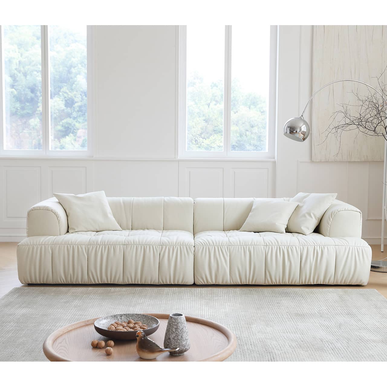 Luxurious White Pine Suede Silk Sofa - Ultimate Comfort and Elegance my-363