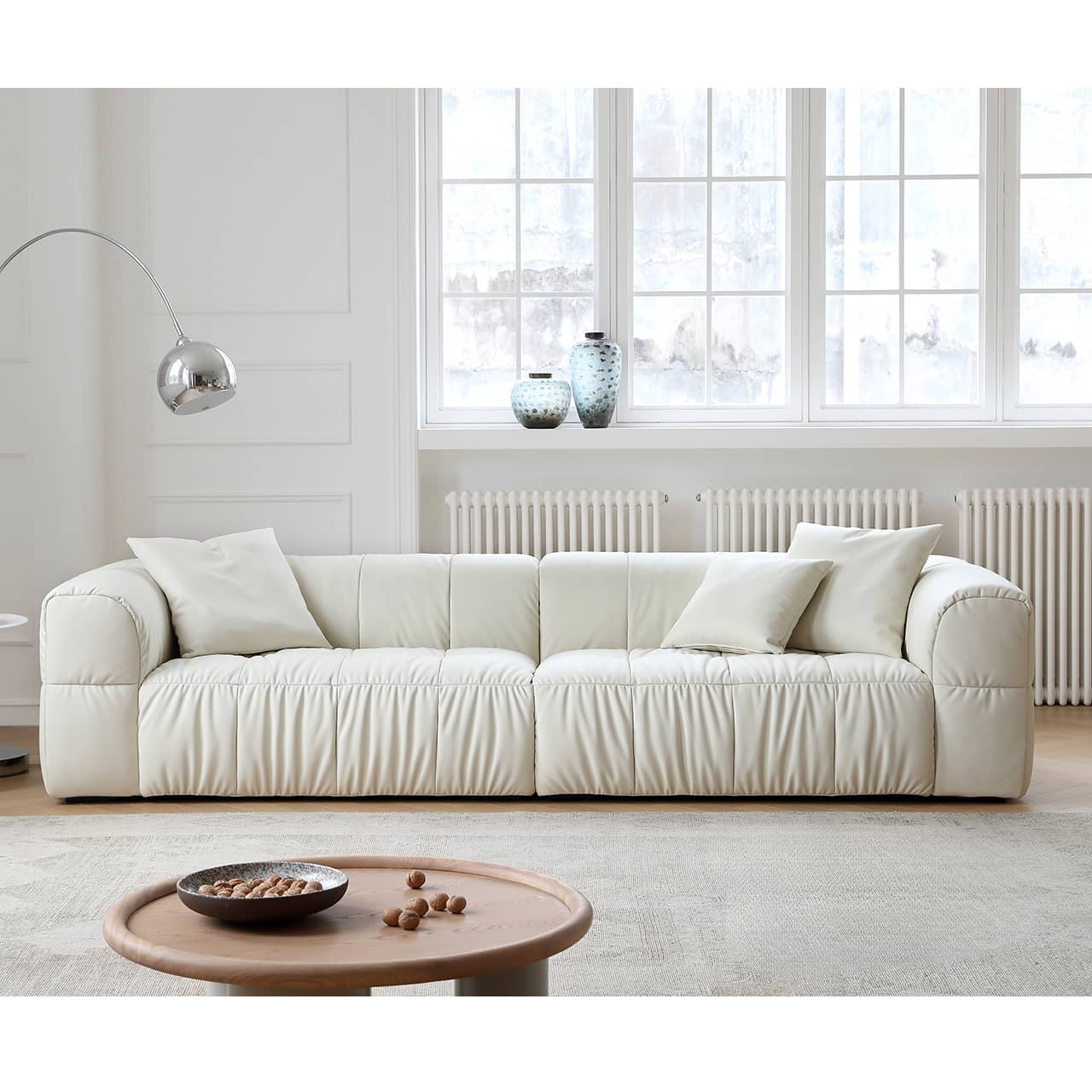 Luxurious White Pine Suede Silk Sofa - Ultimate Comfort and Elegance my-363