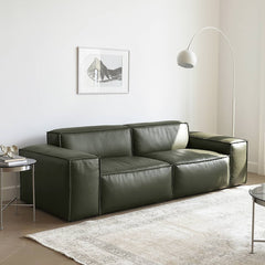 Luxurious Dark Green Pine Leather Sofa with Plush Down Cushions my-368