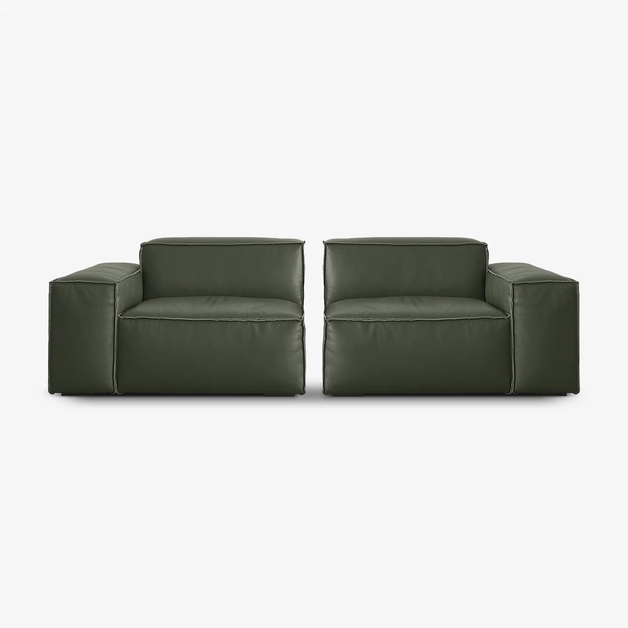 Luxurious Dark Green Pine Leather Sofa with Plush Down Cushions my-368